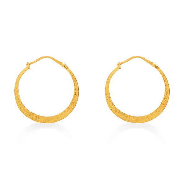 Hand Beaten Hoop Earrings Small Gold