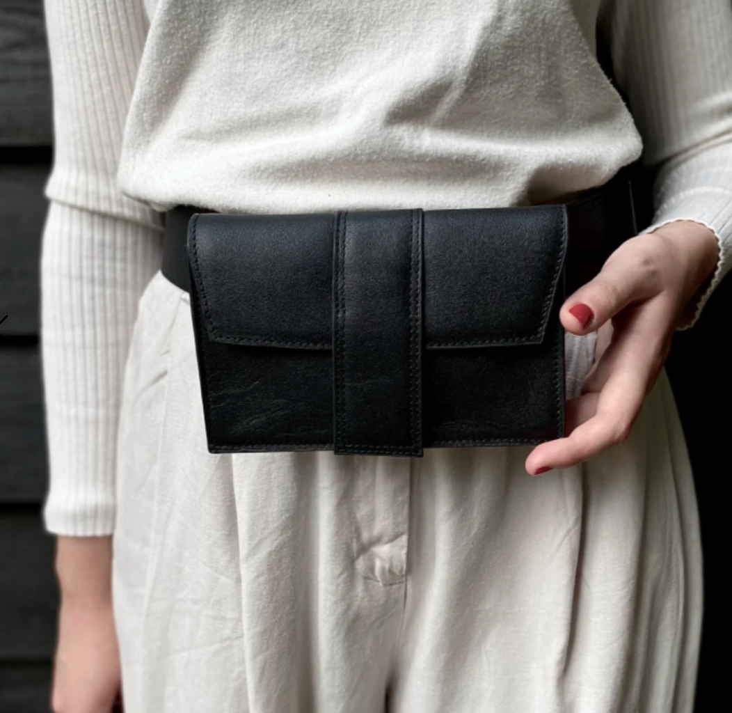 Black Leather Belt Bag