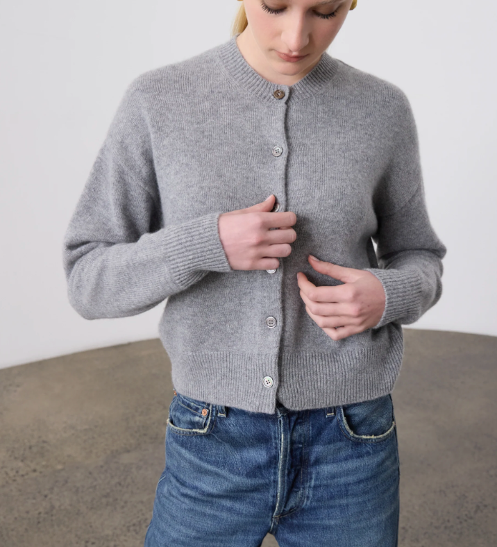 Boxy Cashmere Cardigan - Grey Marle