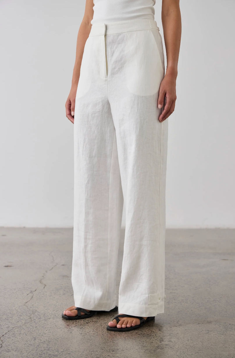 100% Linen Wide Leg Pant with Tab Cuff