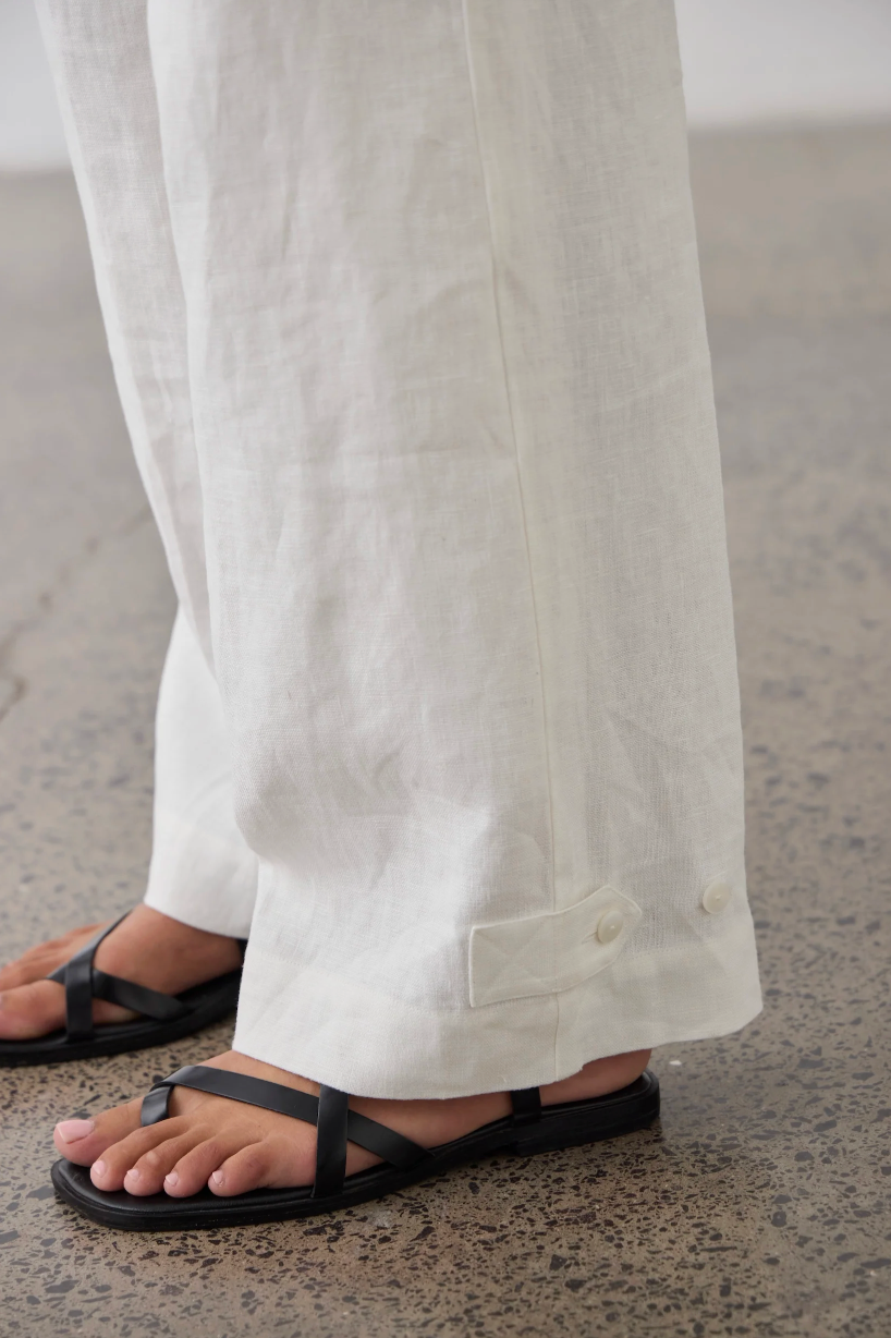 100% Linen Wide Leg Pant with Tab Cuff