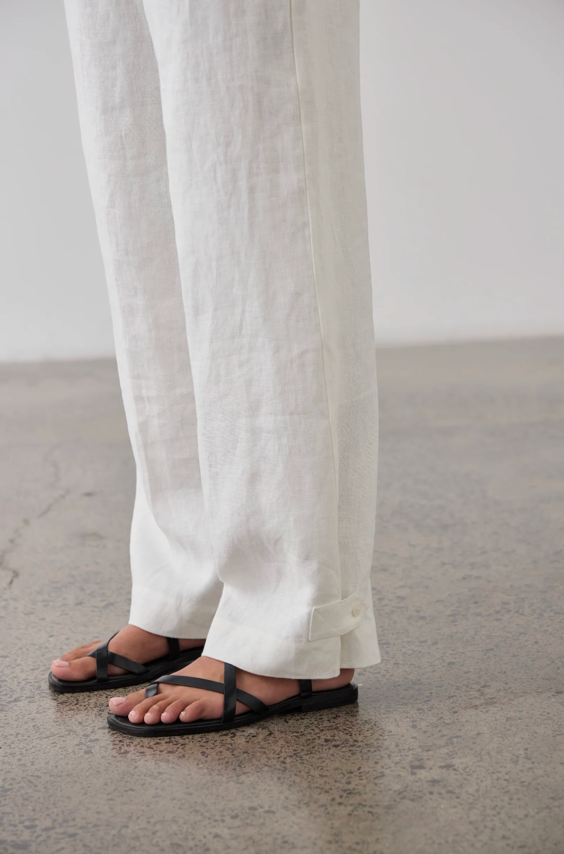100% Linen Wide Leg Pant with Tab Cuff