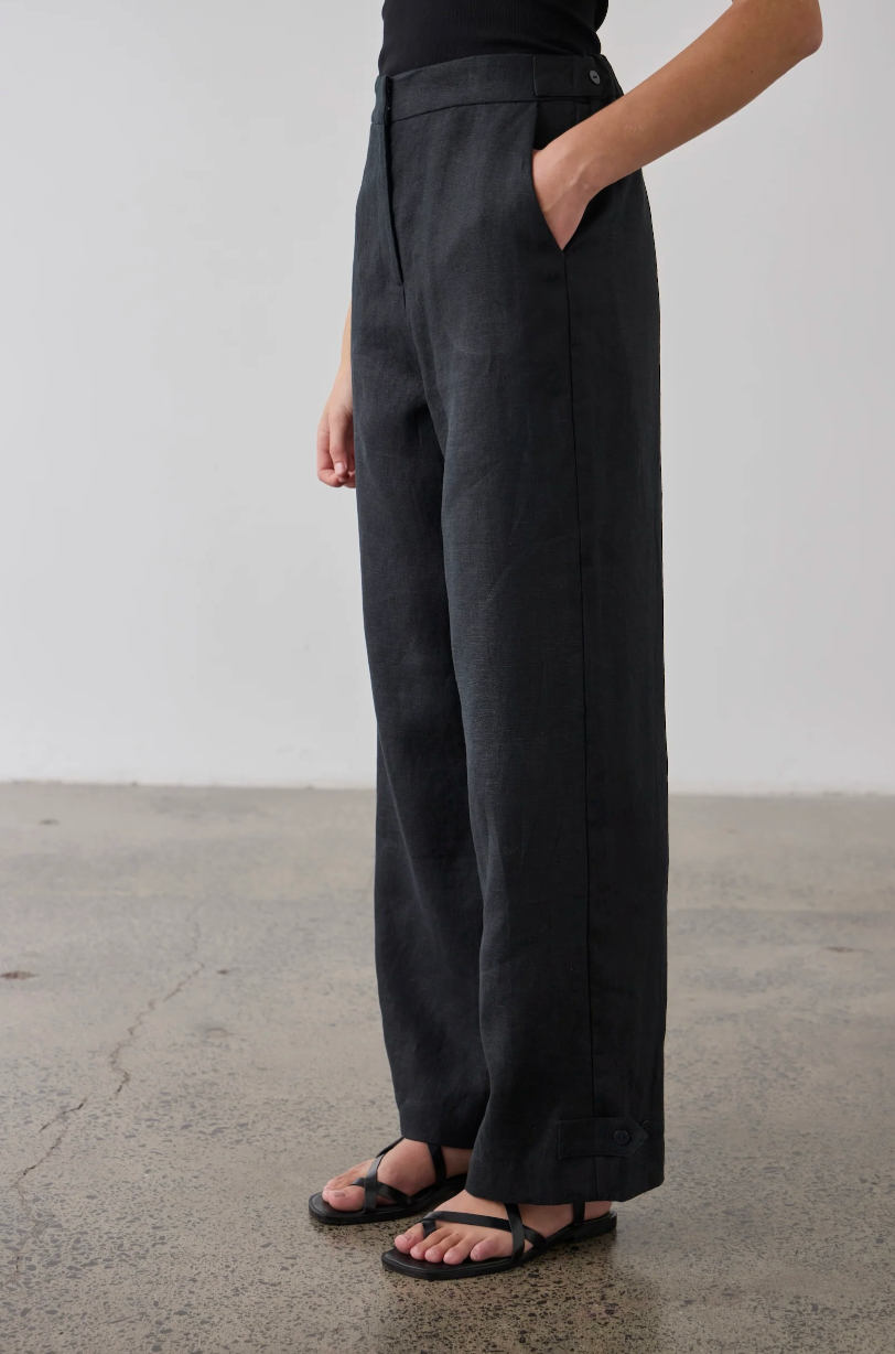 100% Linen Wide Leg Pant with Tab Cuff