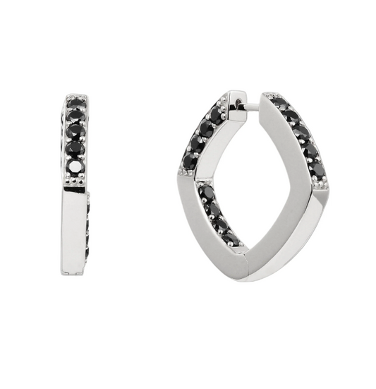 Thick Accent Hoop Earrings - Silver & Onyx