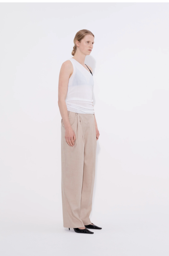 Ribbed One Shoulder Top - White