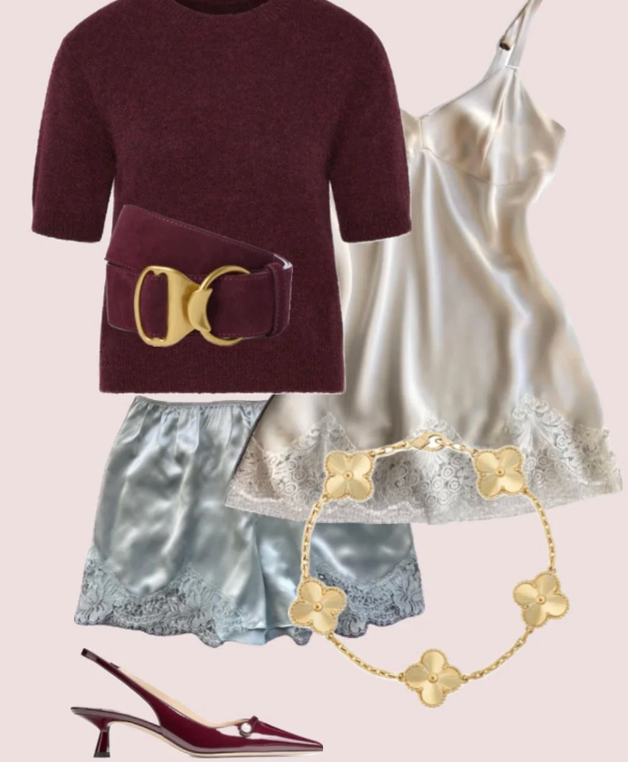 Natalie Begg Silk Short with French Lace Trim