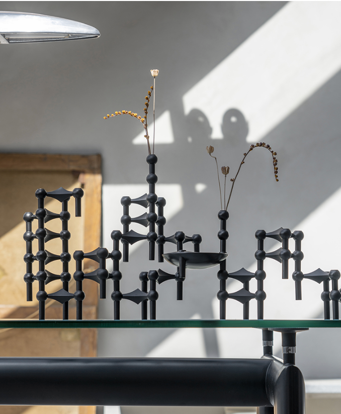 Stoff Nagel - candle holders - black - box of 3