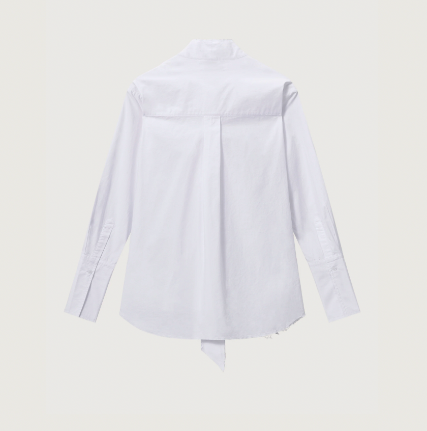 Linae Raw Edge Poplin Tie Shirt - White - Hearth Co