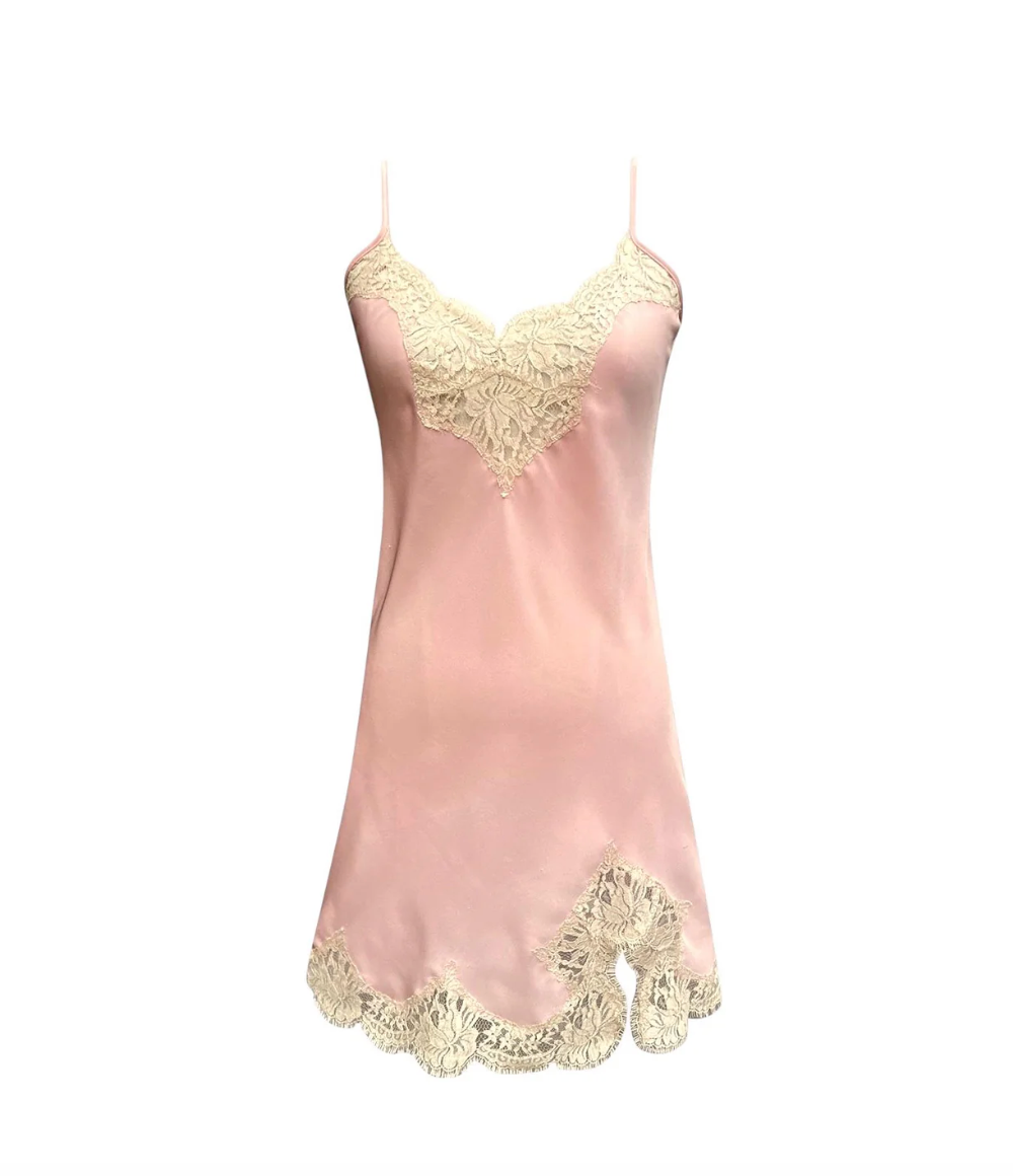 Pink Silk Slip with Scallped French Lace - Natalie Begg - Hearth Co