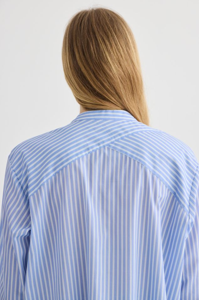 Laing Striped Collarless Shirt - Oxford Blue - Hearth Co