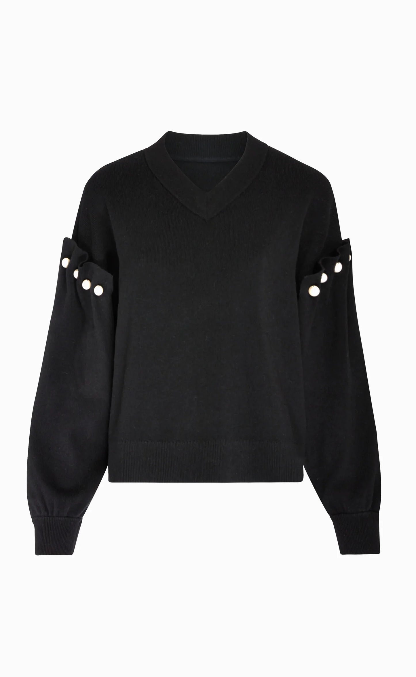 Tallie black jumper V-neck jumper with pearl shoulder - Hearth Co