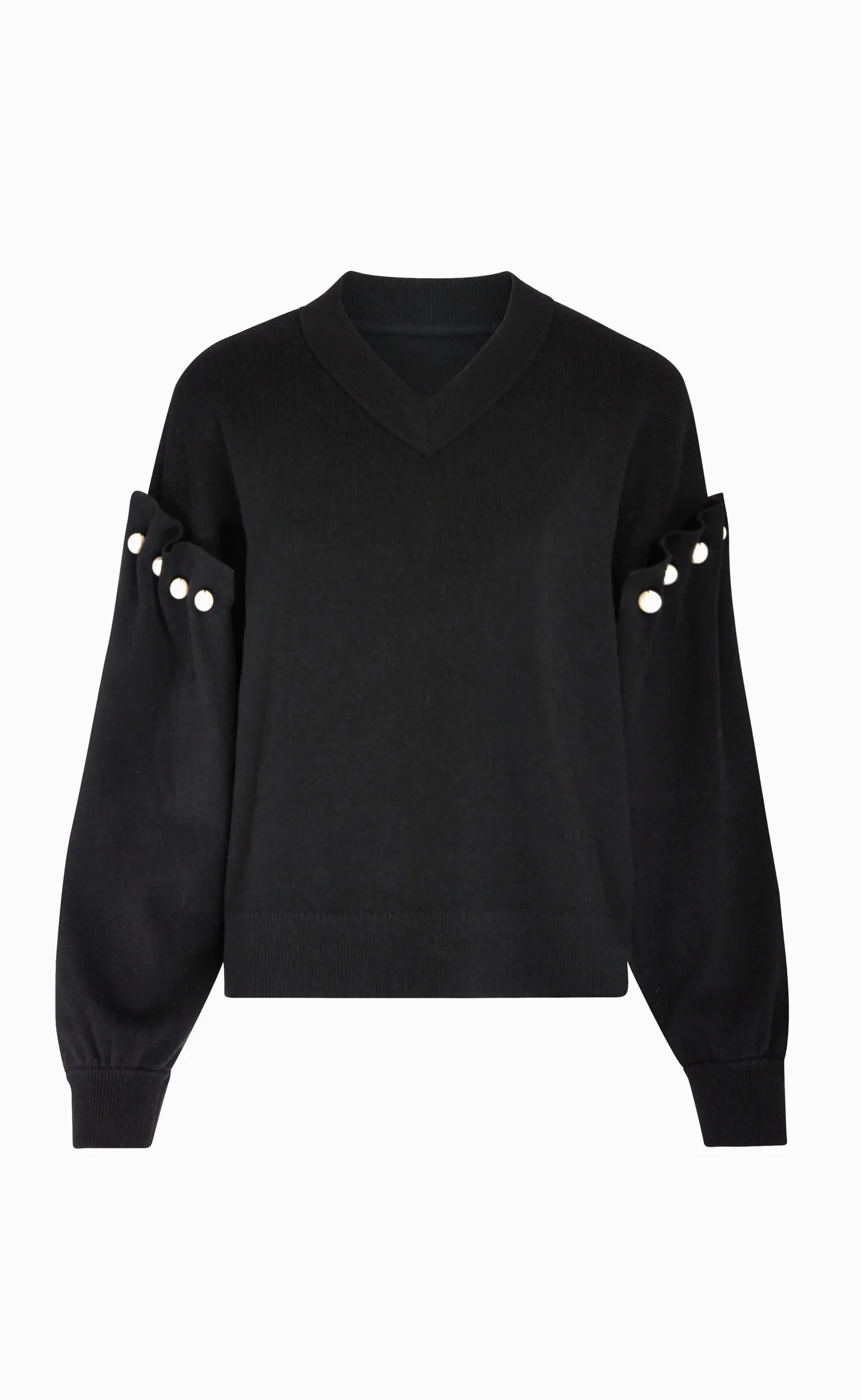 Tallie black jumper V-neck jumper with pearl shoulder - Hearth Co