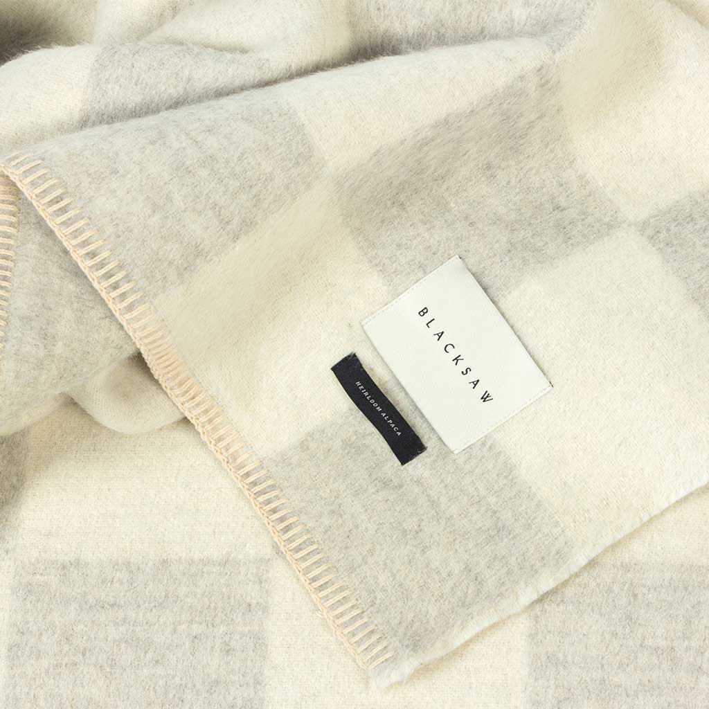 BLACKSAW Crosby Heirloom Blanket - Zero Dye - Light Heather and Ivory Check - Hearth Co