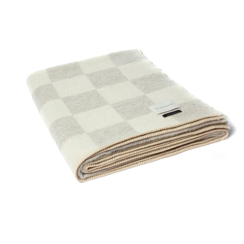 BLACKSAW Crosby Heirloom Blanket - Zero Dye - Light Heather and Ivory Check - Hearth Co