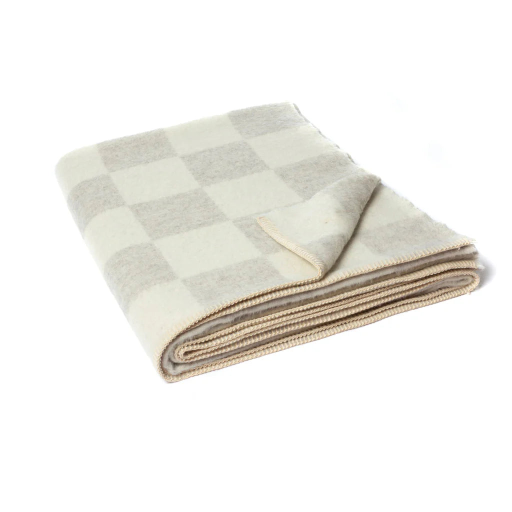 BLACKSAW Crosby Heirloom Blanket - Zero Dye - Light Heather and Ivory Check - Hearth Co