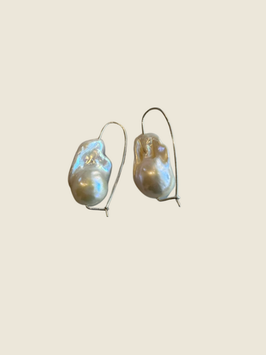 Large Baroque Pearl Earring - Silver