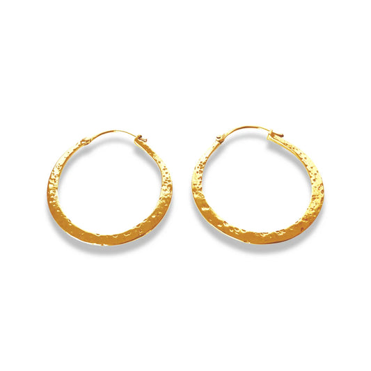 Hand Beaten Hoop Earrings Small Gold