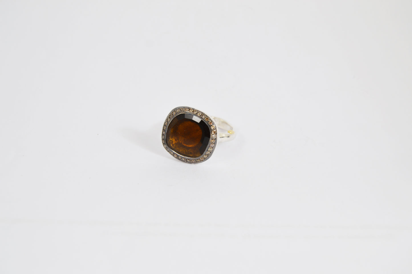 Rosa Maria Junya Ring (Round Cut) — Honey Quartz, Cognac Diamond & Sterling Silver - Hearth Co
