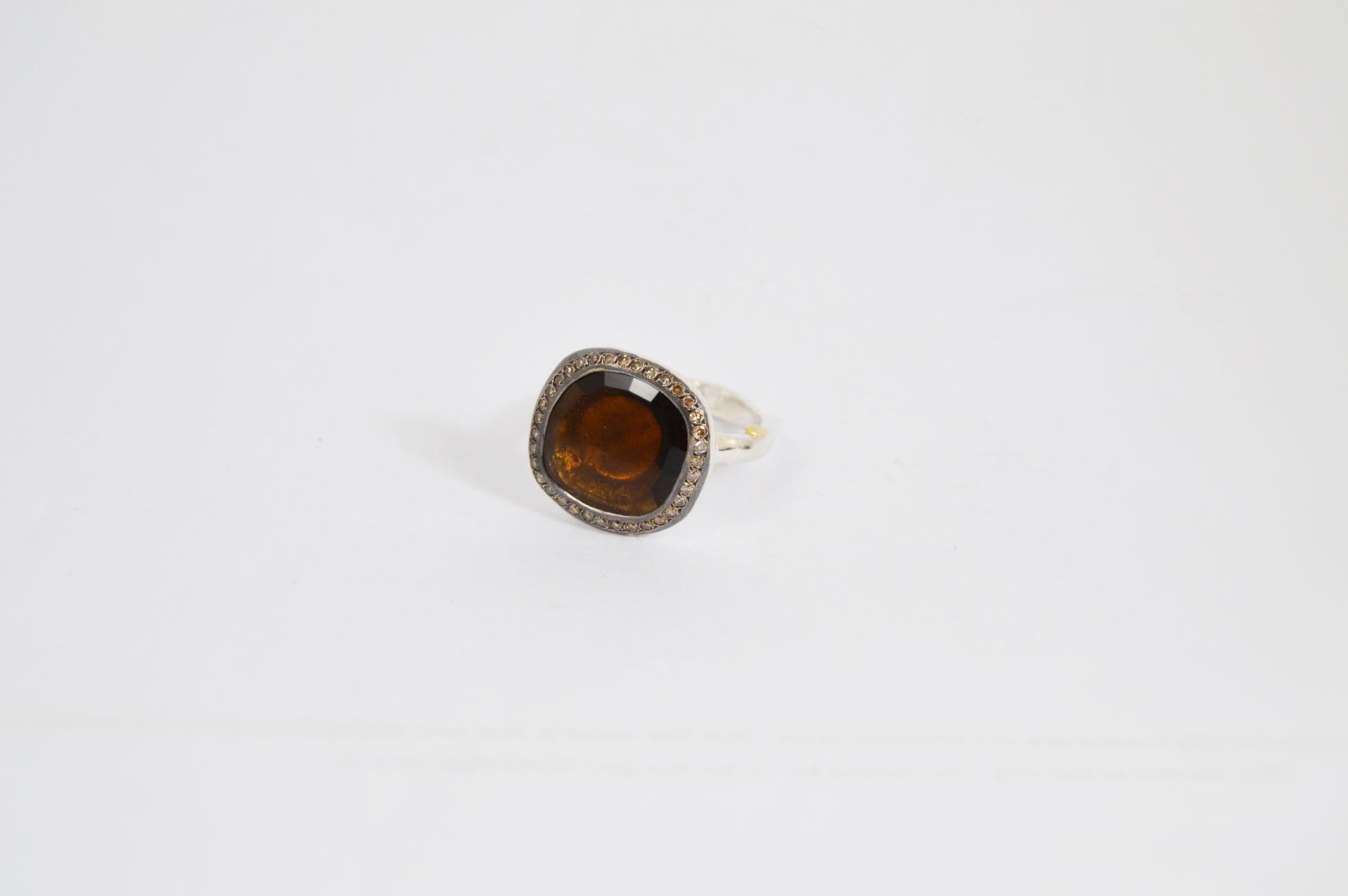 Rosa Maria Junya Ring (Round Cut) — Honey Quartz, Cognac Diamond & Sterling Silver - Hearth Co