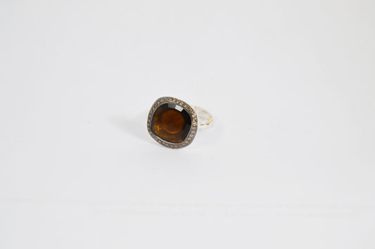 Rosa Maria Junya Ring (Round Cut) — Honey Quartz, Cognac Diamond & Sterling Silver - Hearth Co