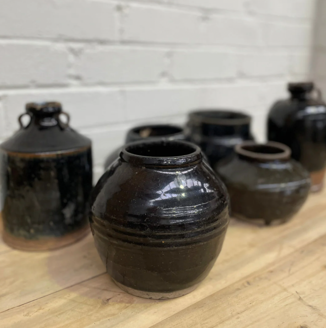 Antique Chinese Black Glazed Pots