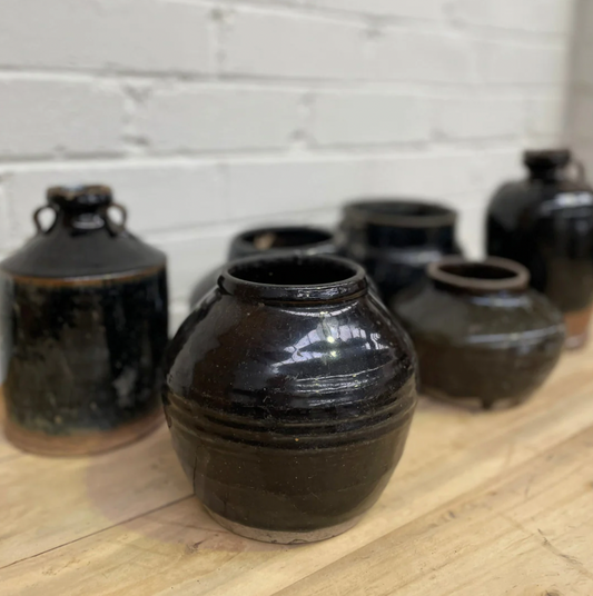 Antique Chinese Black Glazed Pots