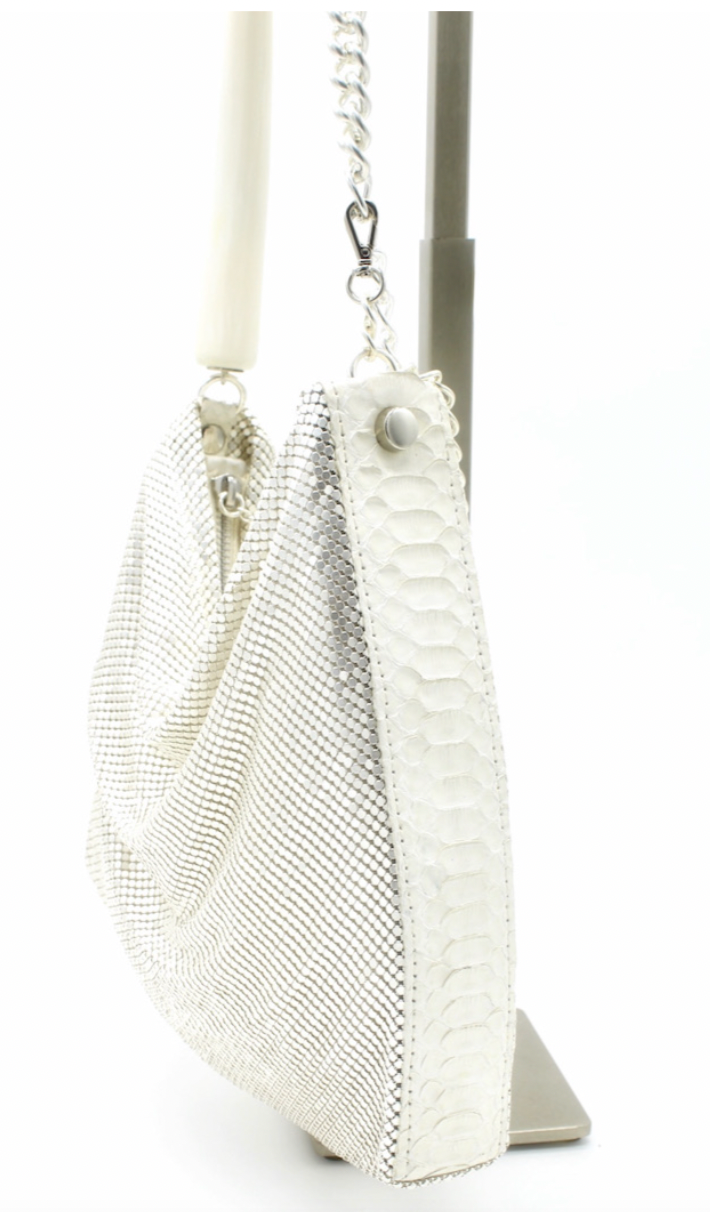 Laura B Frost Pleated Bag - White Python Edge
