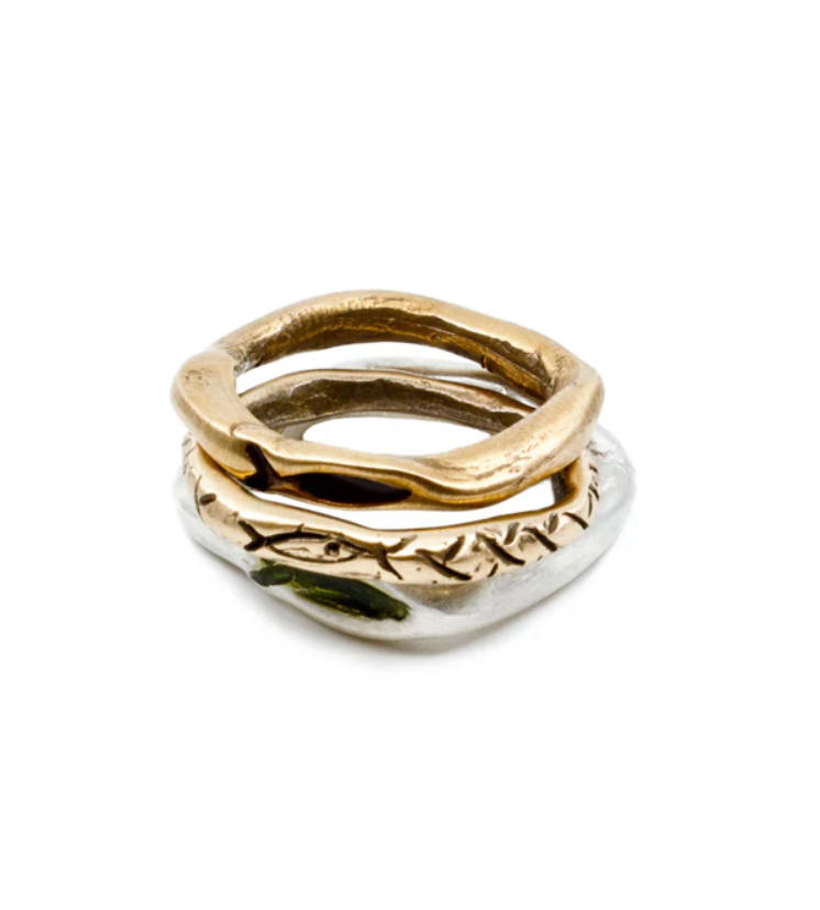 Pesci Che Volano Bronze Silver Ring Set