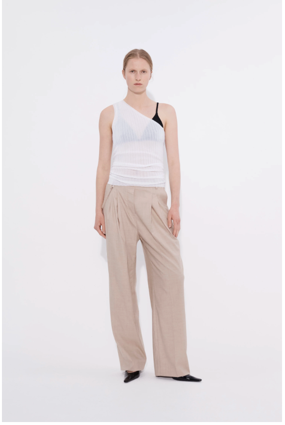 Ribbed One Shoulder Top - White