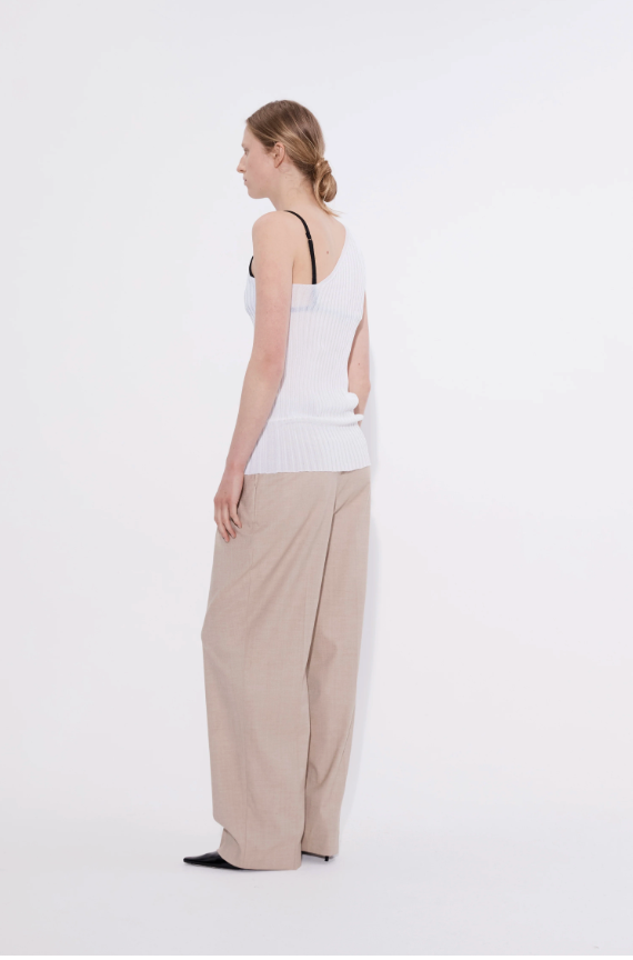 Ribbed One Shoulder Top - White