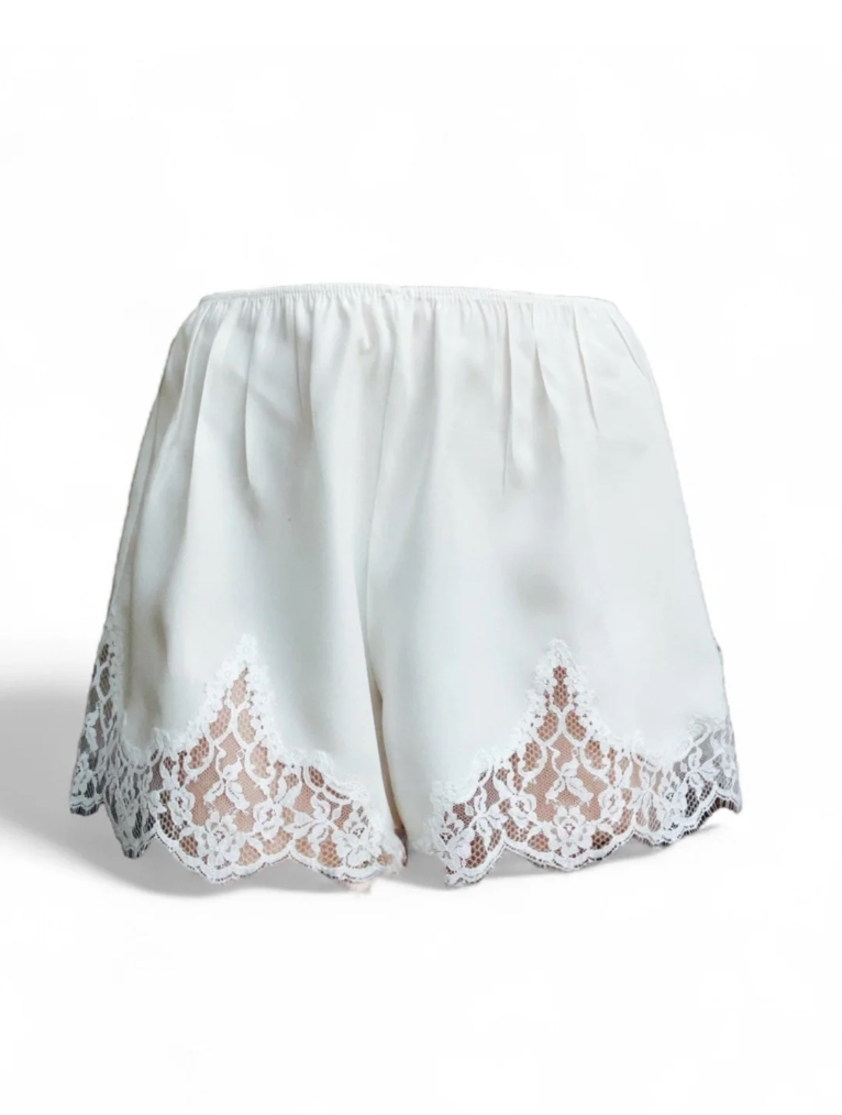 Natalie Begg Lace Trimmed Silk Satin Shorts
