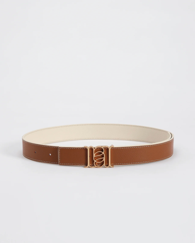 ANNALOCH Double-sided Monogram Pebble Calfskin Belt - White/Brown