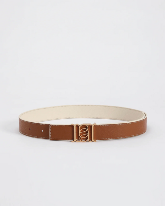 ANNALOCH Double-sided Monogram Pebble Calfskin Belt - White/Brown