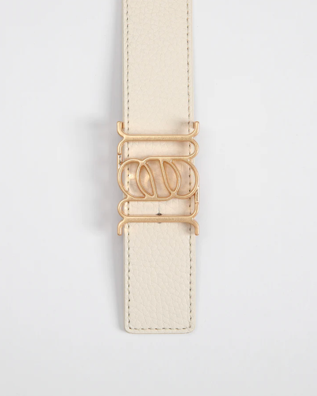ANNALOCH Double-sided Monogram Pebble Calfskin Belt - White/Brown