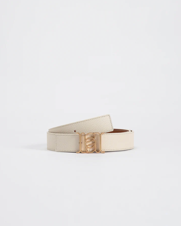 ANNALOCH Double-sided Monogram Pebble Calfskin Belt - White/Brown