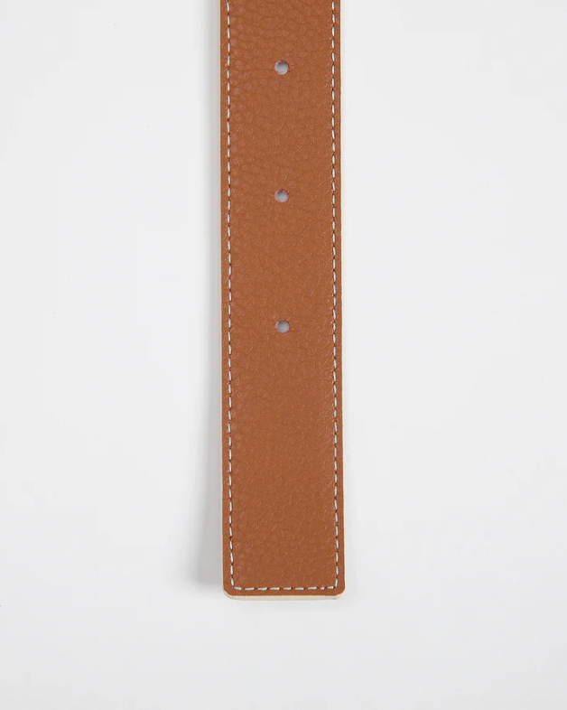 ANNALOCH Double-sided Monogram Pebble Calfskin Belt - White/Brown