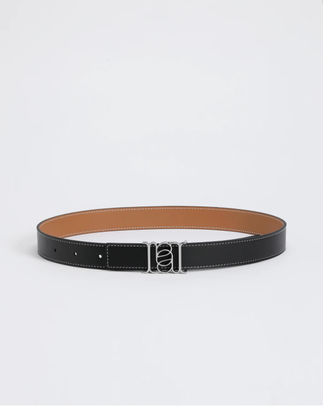 ANNALOCH Double-sided Monogram Pebble Calfskin Belt - Black/Tan