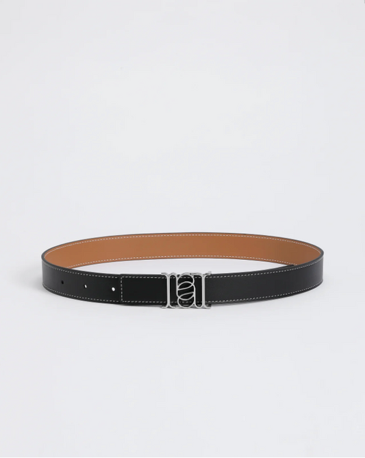 ANNALOCH Double-sided Monogram Pebble Calfskin Belt - Black/Tan