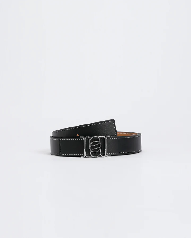 ANNALOCH Double-sided Monogram Pebble Calfskin Belt - Black/Tan