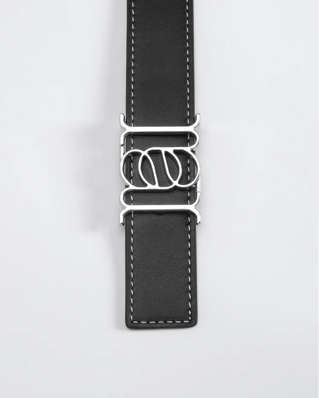 ANNALOCH Double-sided Monogram Pebble Calfskin Belt - Black/Tan