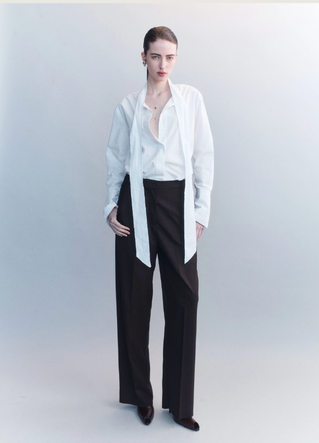 Linae Raw Edge Poplin Tie Shirt - White - Hearth Co