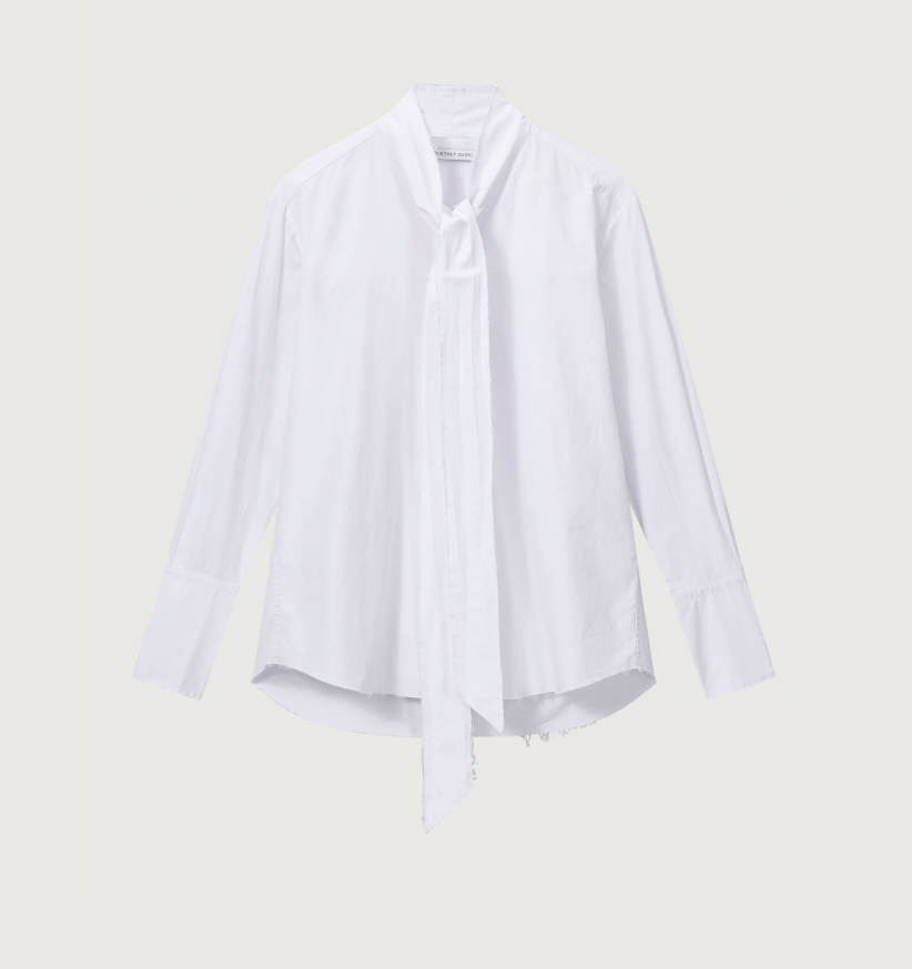 Linae Raw Edge Poplin Tie Shirt - White - Hearth Co