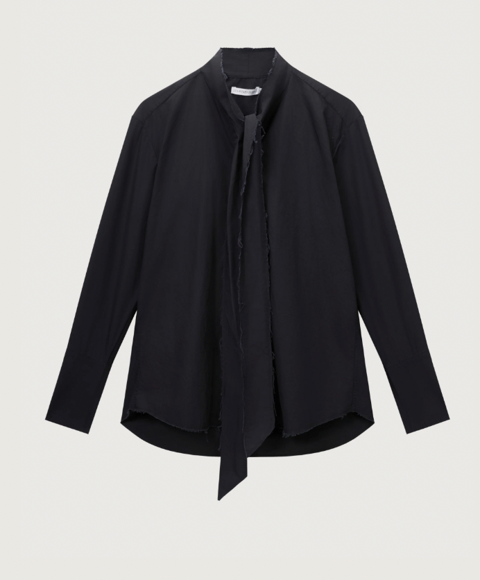 Linae Raw Edge Poplin Tie Shirt - Black - Hearth Co