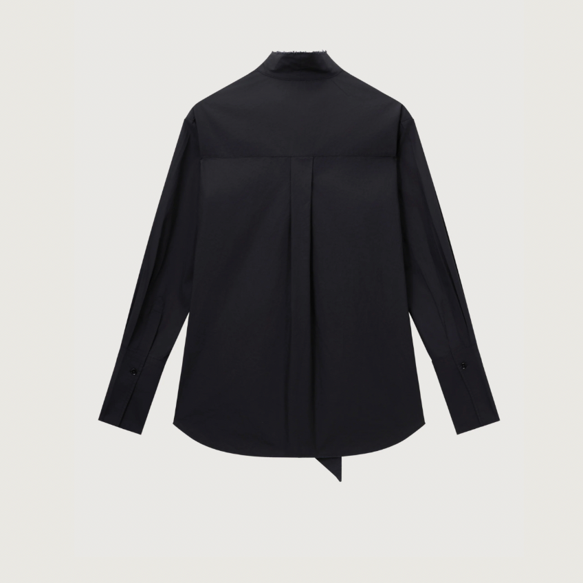 Linae Raw Edge Poplin Tie Shirt - Black - Hearth Co