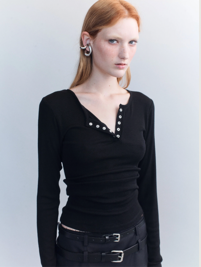 Henrik Merino Henley Long Sleeve Top - Black - Hearth Co