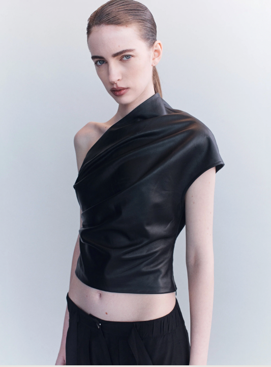 Vanja Leather One Shoulder Top - Hearth Co