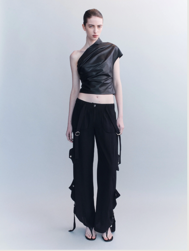 Vanja Leather One Shoulder Top - Hearth Co