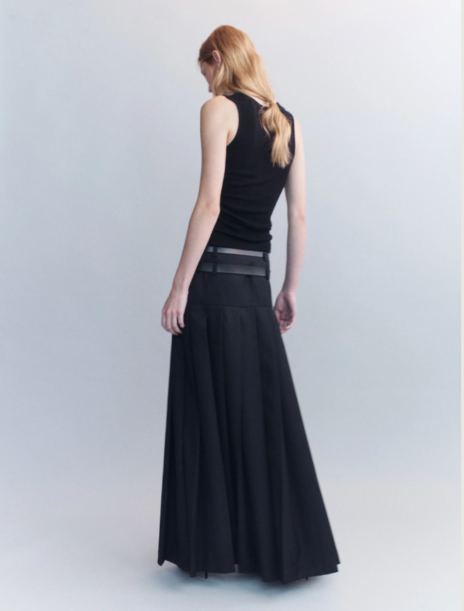 Hedi Double Belted Raw Edge Wool Maxi Skirt