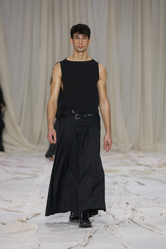 Hedi Double Belted Raw Edge Wool Maxi Skirt