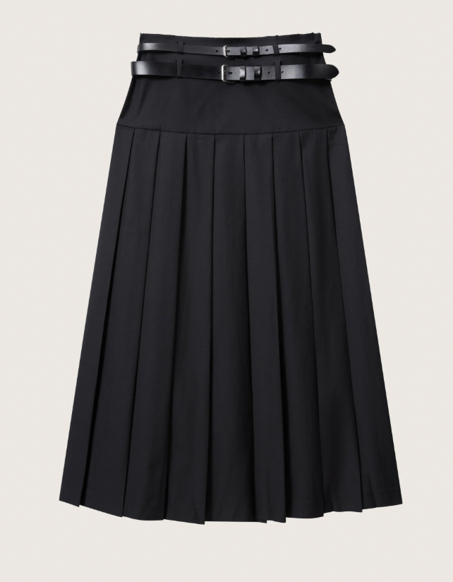 Hedi Double Belted Raw Edge Wool Maxi Skirt